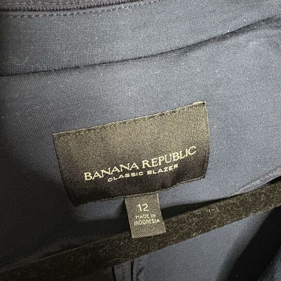 Banana Republic Classic Contrast Striped Collar Navy Blazer Ponte Size 12 Womens - Picture 3 of 6